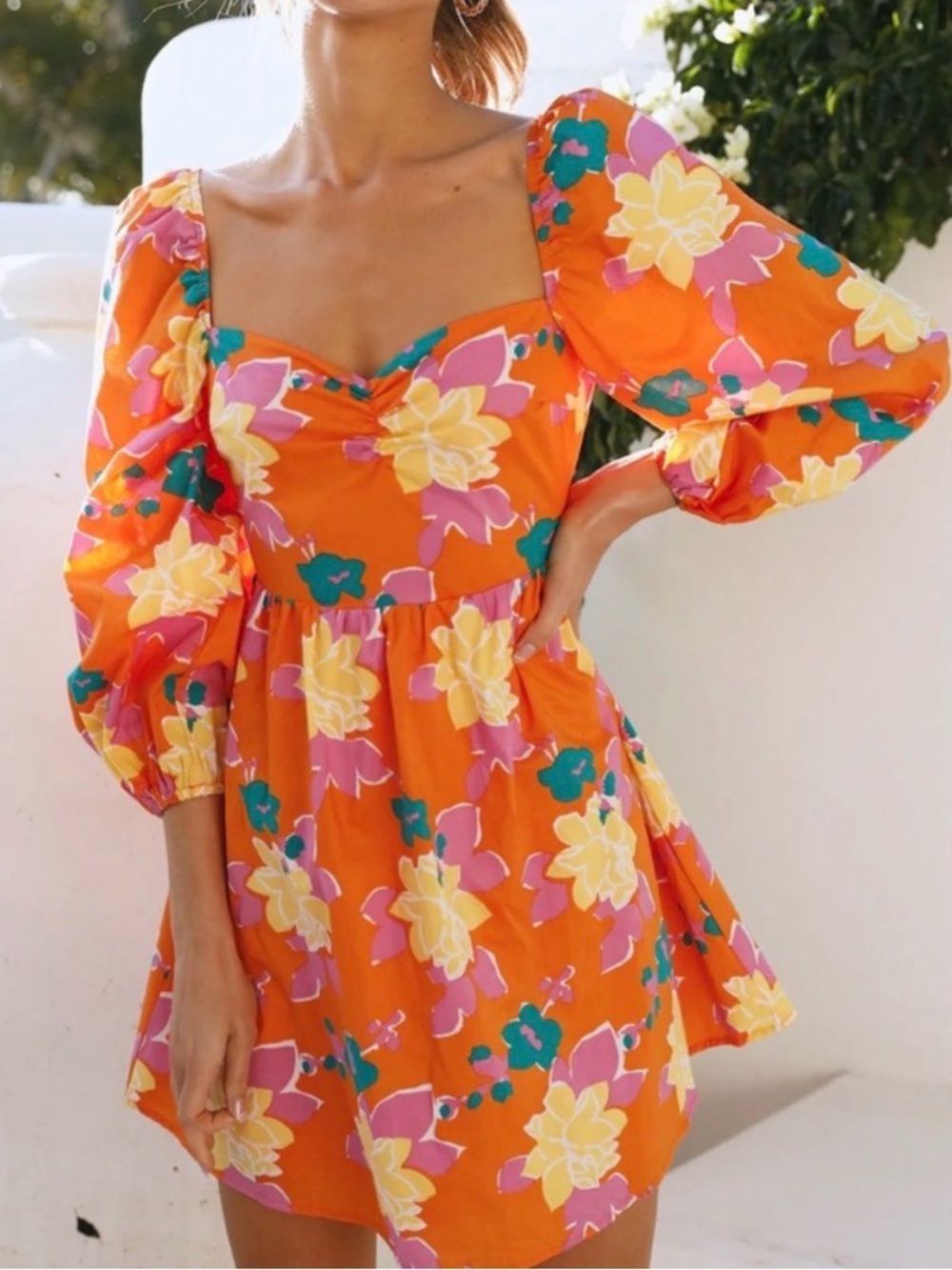 HELLO MOLLY All About May Mini Baby Doll‎ Dress Orange Floral Size 6